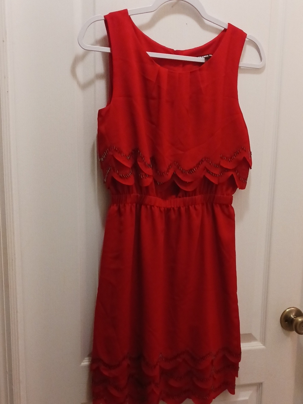Girls Red Sleeveless Scalloped Tier Dress